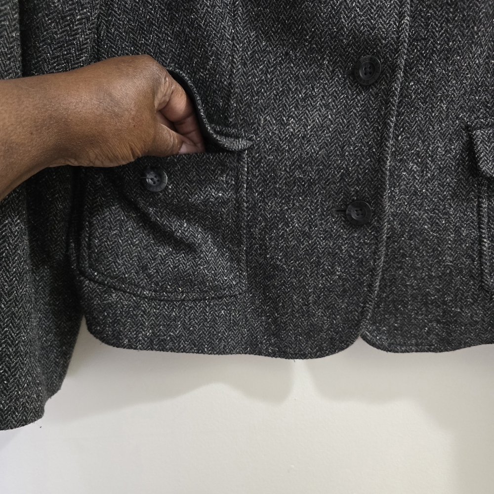 S O L D  LL Bean Dark Gray Tweed Wool Blend Tailored Blazer size L/P - Picture 14 of 15